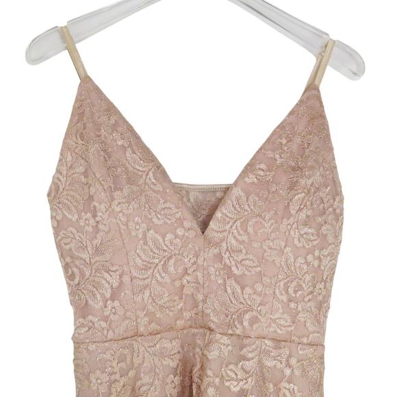 Emerald Sundae Pink Lace Sparkly Spaghetti Strap V-Neck Mini Dress Medium - Picture 5 of 9